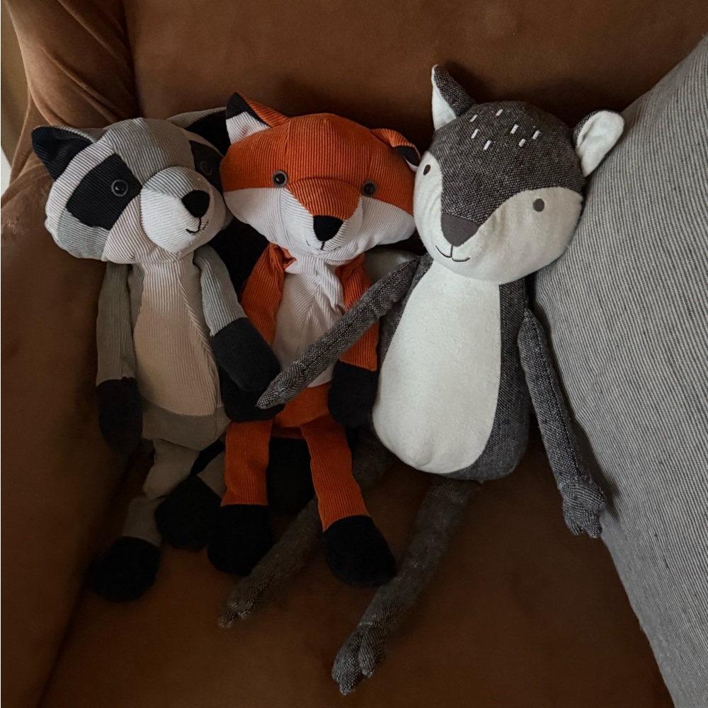 Set of Three Stuffed Plush Woodland Animal Toys - like new - stocking stuffers